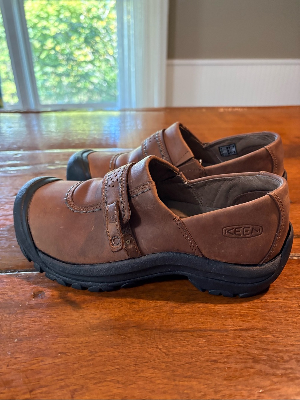KEEN Brown Leather Slip-On Loafers with Black Outsole